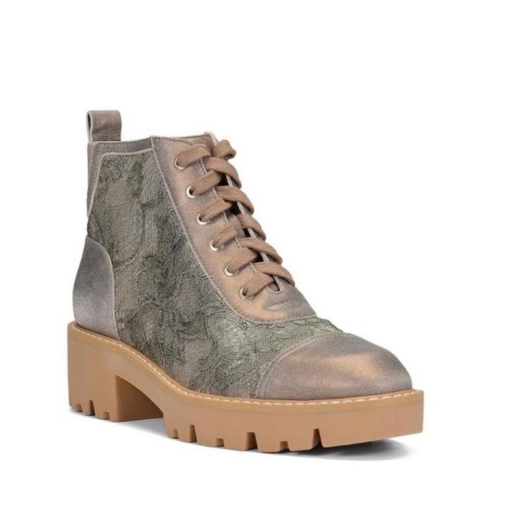 NEW Donald Pliner Eliaa Light Bronze Lace Lug Sole Boots sz 9.5 Boho Glam Sheer